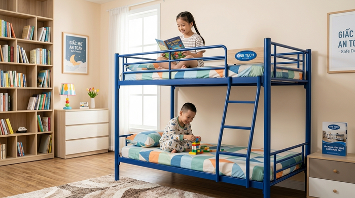 Giường tầng khung thép sơn tĩnh điện sử dụng trong gia đình có trẻ em