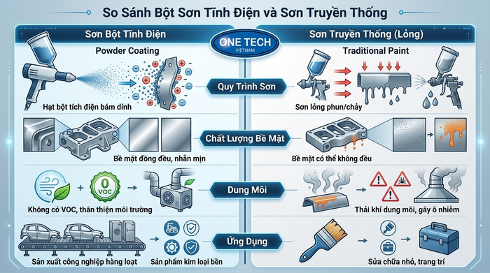 Infographic so sánh sơn tĩnh điện và sơn thông thường