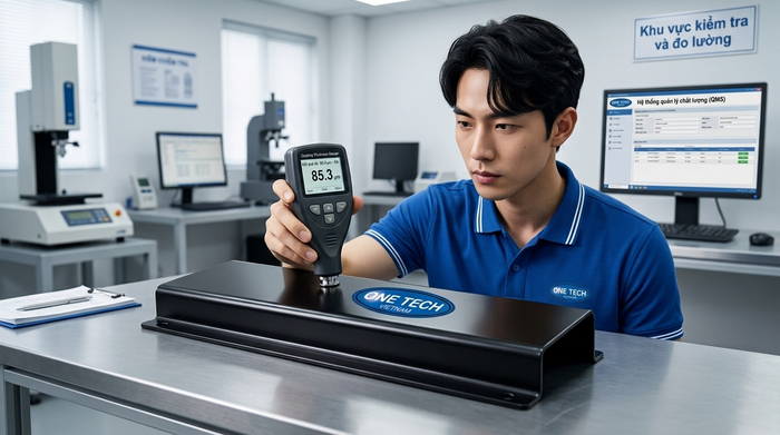Kiểm tra độ dày lớp sơn tĩnh điện bằng thiết bị đo chuyên dụng