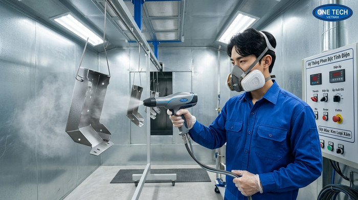 Máy phun sơn tĩnh điện sử dụng trong buồng phun công nghiệp