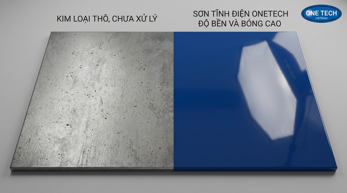 So sánh bề mặt kim loại trước và sau khi sơn tĩnh điện