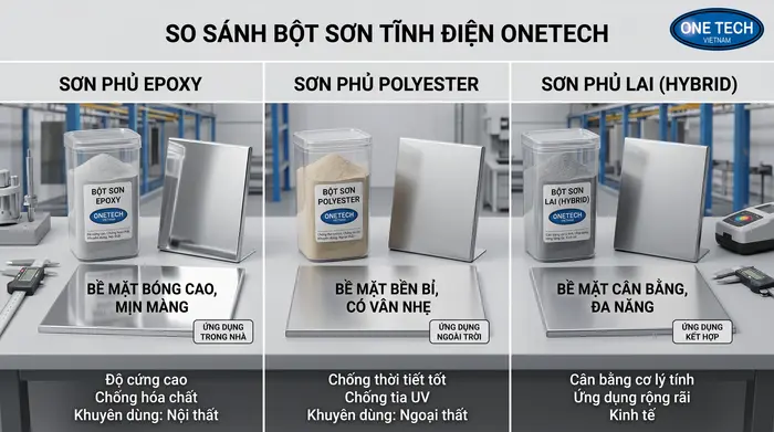 Các dòng bột sơn tĩnh điện phổ biến So sánh bột sơn tĩnh điện Epoxy Polyester và Hybrid