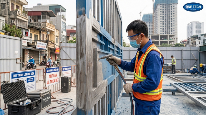 Tẩy sơn tĩnh điện cho hạng mục kim loại tại công trình ở Hà Nội