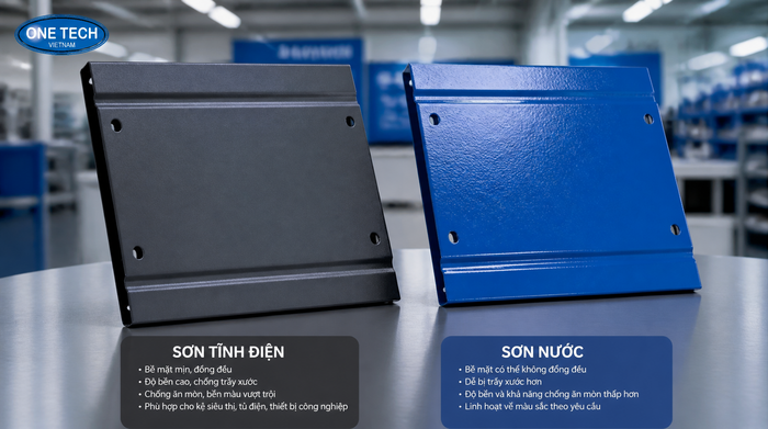 Độ mịn và khả năng phối màu của sơn tĩnh điện và sơn nước So sánh bề mặt sơn tĩnh điện và sơn nước sau hoàn thiện
