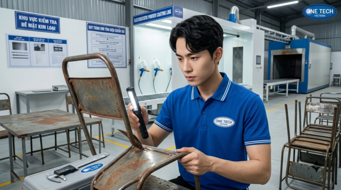 Kiểm tra bàn ghế cũ trước khi sơn tĩnh điện lại