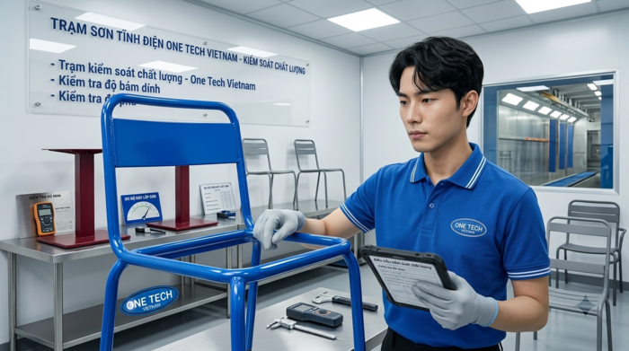 Kiểm tra chất lượng bàn ghế sau khi sơn tĩnh điện