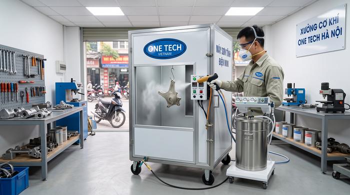 Máy phun sơn tĩnh điện mini Hà Nội Máy phun sơn tĩnh điện mini dùng cho xưởng cơ khí tại Hà Nội