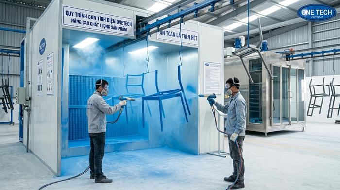 Quy trình sơn tĩnh điện công nghiệp cho bàn ghế kim loại