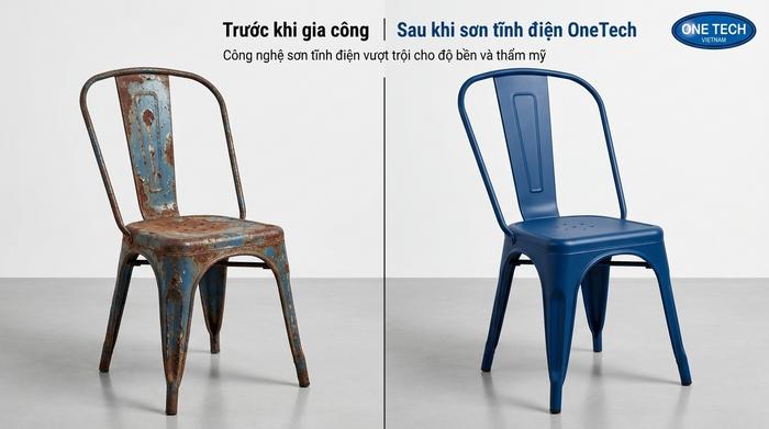 So sánh bàn ghế trước và sau khi sơn tĩnh điện